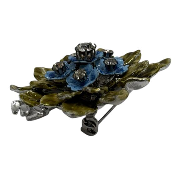 Vintage Coro Floral Bouquet Brooch Pin Enamel Green Blue Rhinestone Summer - Picture 4 of 13